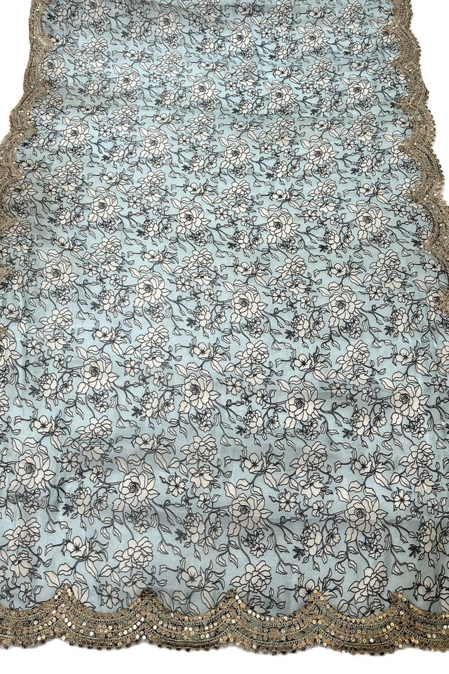 Blue Printed Organza Dupatta (ACA9350)