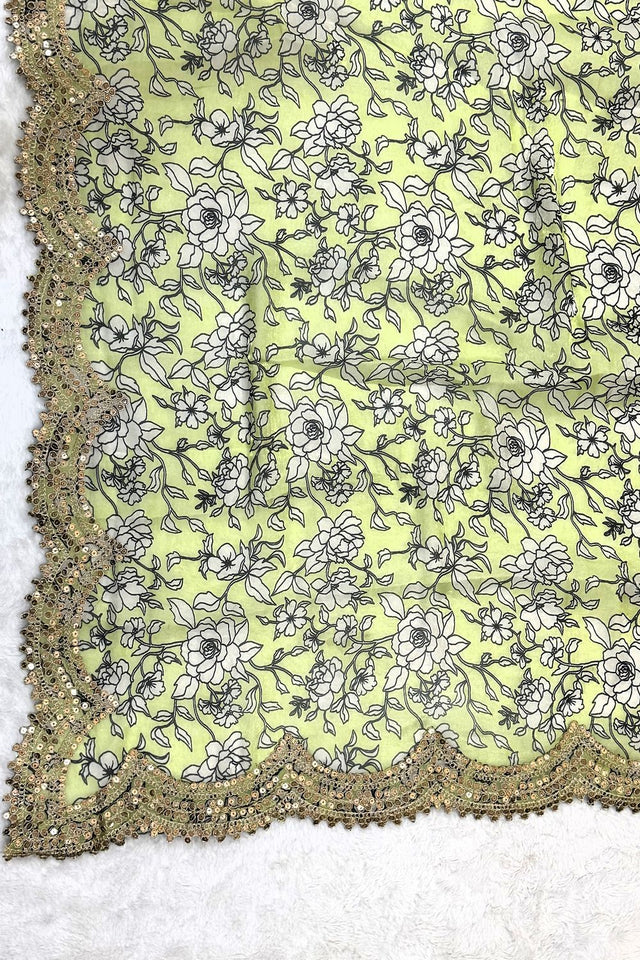 Sea Green Printed Organza Dupatta (ACA9351)