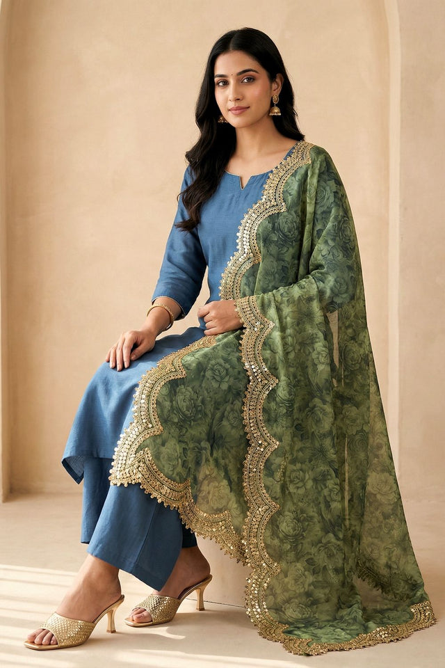 Green Printed Organza Dupatta (ACA9353)