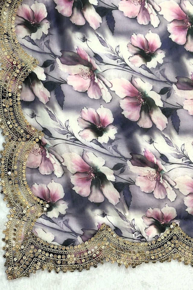 Purple Printed Organza Dupatta (ACA9356)