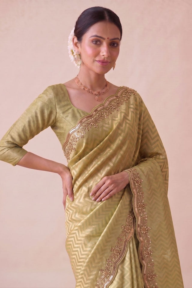 Mustard Woven Banarasi Silk Saree (ACA9363)
