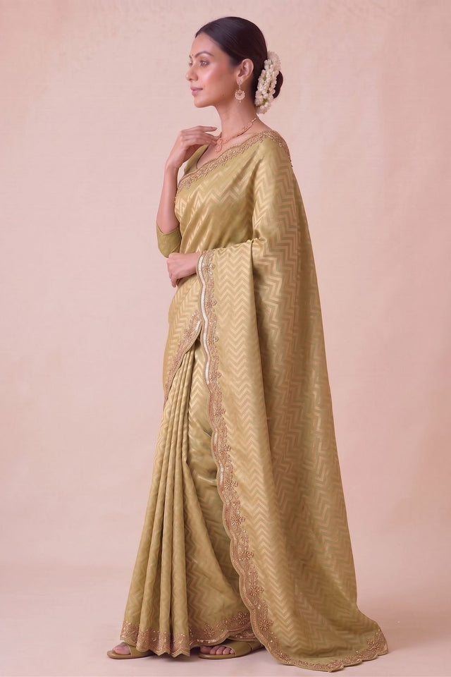 Mustard Woven Banarasi Silk Saree (ACA9363)
