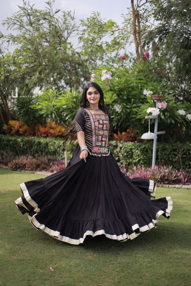 Black Embroidered with Mirror Work Lehenga (ACA9364)