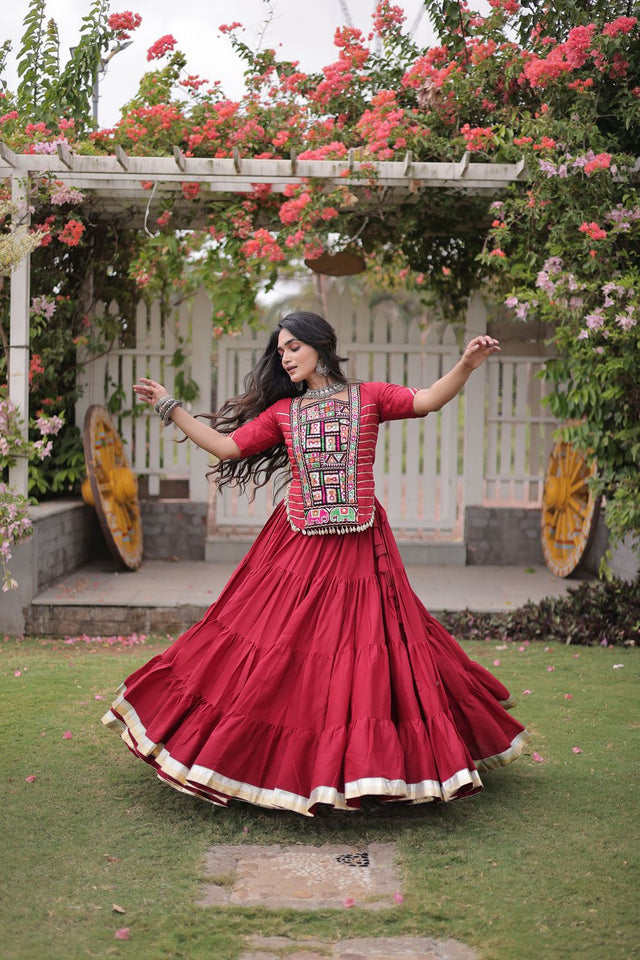 Maroon Embroidered with Mirror Work Lehenga (ACA9365)