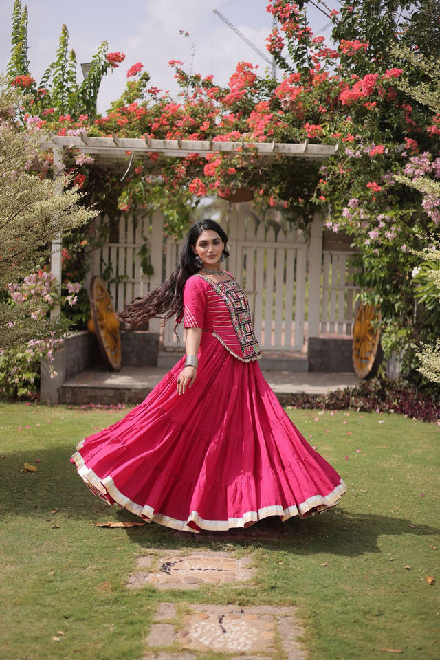 Pink Embroidered with Mirror Work Lehenga (ACA9367)