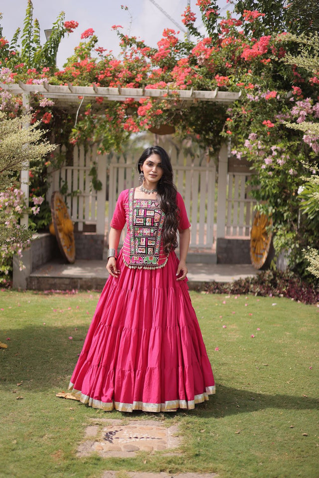 Pink Embroidered with Mirror Work Lehenga (ACA9367)