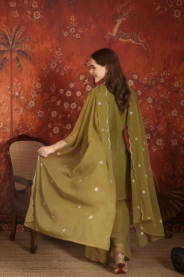 Mehendi Sequin with Embroidered Shimmer Palazzo Suit (ACA9384)