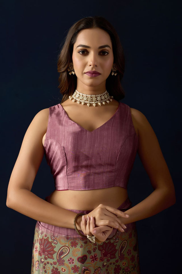 Purple Printed Crepe Ready to Wear Saree (ACA9392)