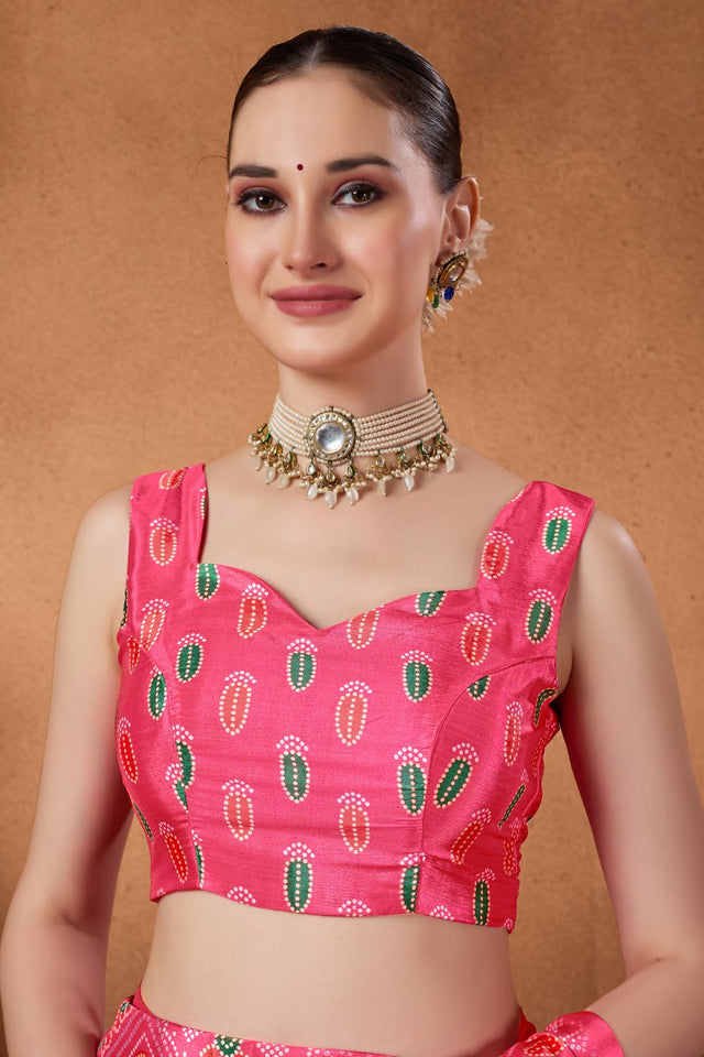 Pink Printed Satin Ready to Wear Saree (ACA9393)