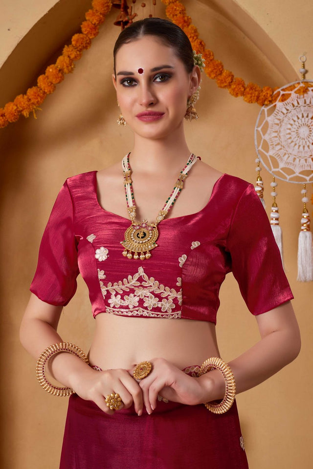 Red Mirror Work Tissue Ready to Wear Saree (ACA9394)