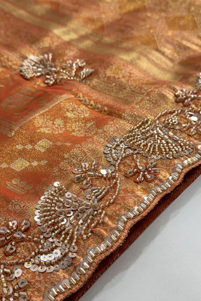 Rust Woven Banarasi Silk Saree (ACA9396)