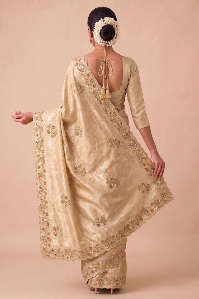 Beige Woven Banarasi Silk Saree (ACA9397)