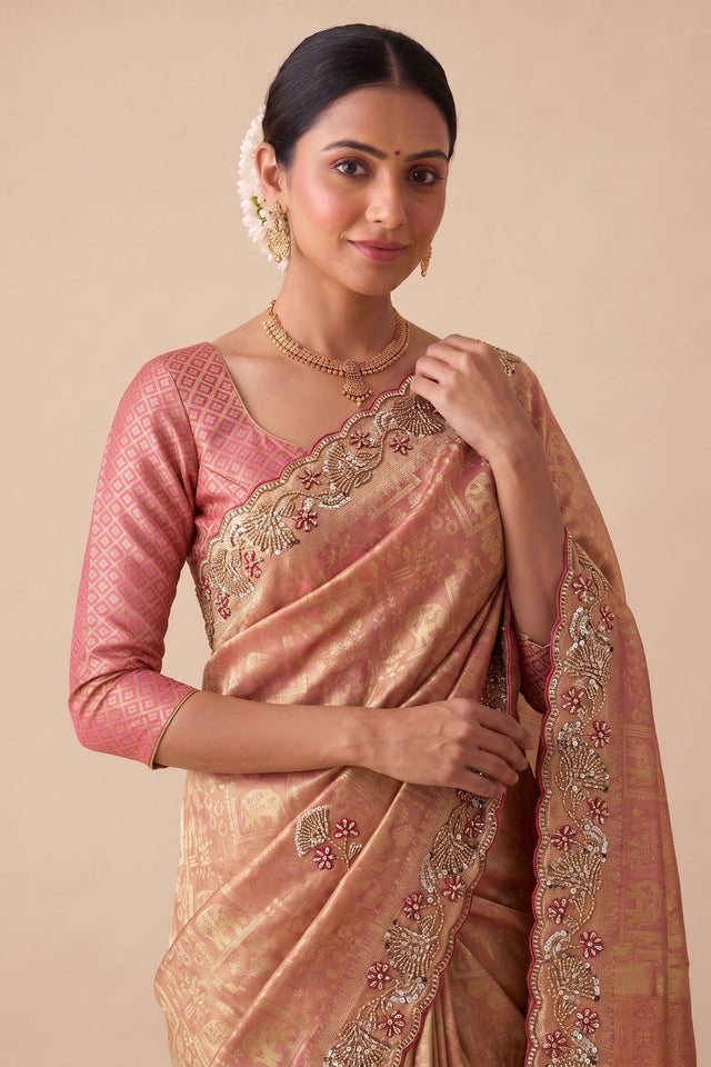 Pink Woven Banarasi Silk Saree (ACA9398)