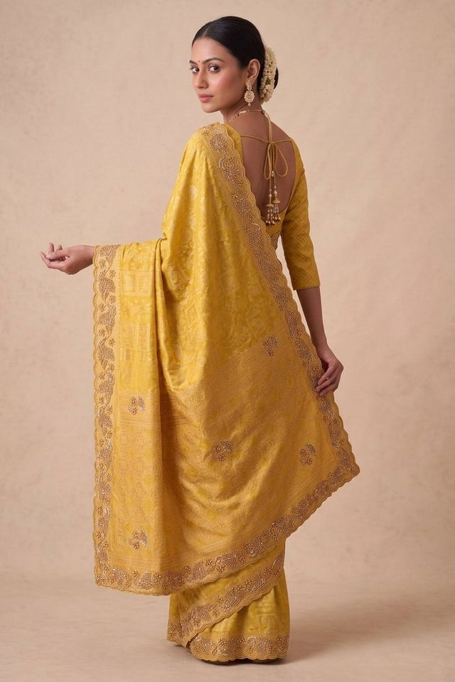 Yellow Woven Banarasi Silk Saree (ACA9399)