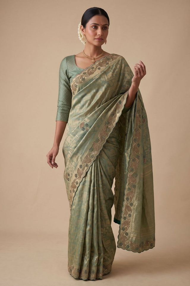 Sea Green Woven Banarasi Silk Saree (ACA9400)