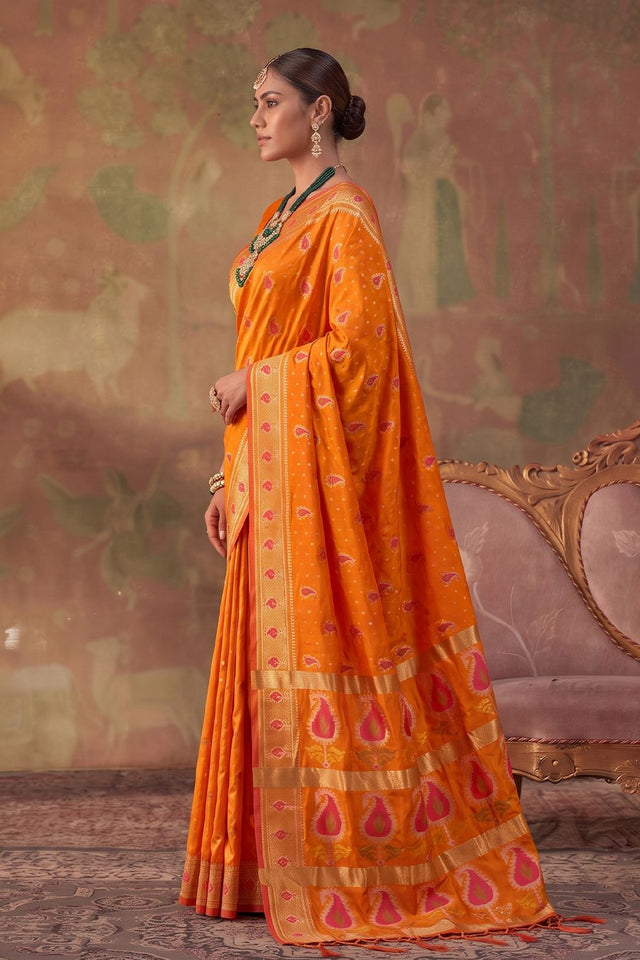 Orange Woven Soft Silk Saree (ACA9409)