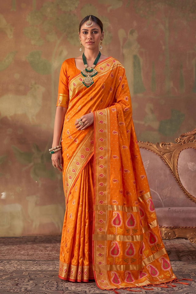 Orange Woven Soft Silk Saree (ACA9409)