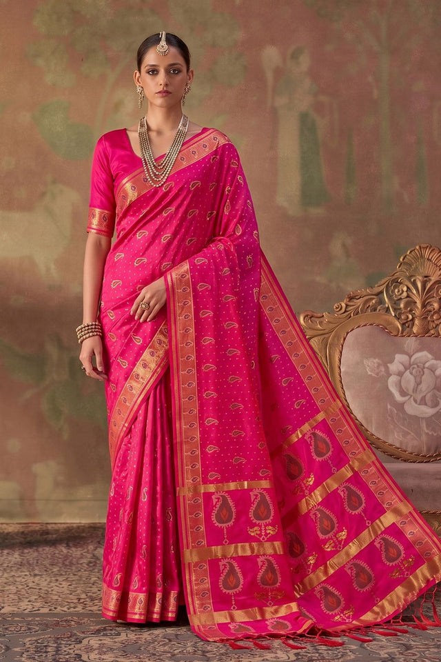 Pink Woven Soft Silk Saree (ACA9414)