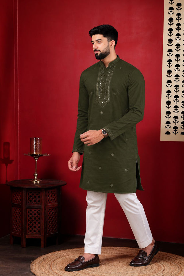 Mens Multi Color Embroidered Cotton Kurta Set (ACA9420)