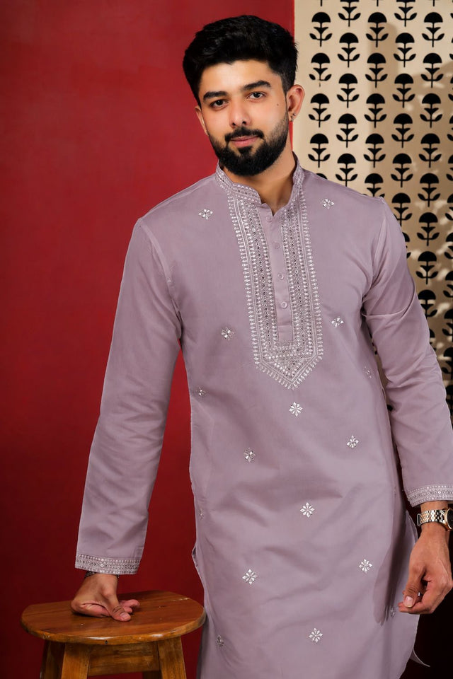 Mens Multi Color Embroidered Cotton Kurta Set (ACA9422)