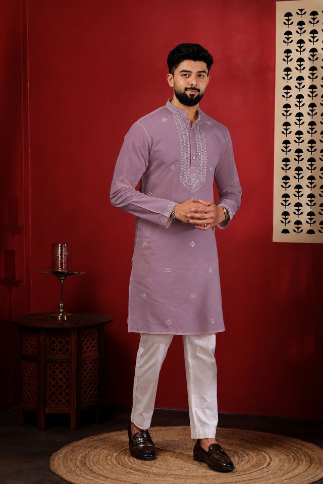 Mens Multi Color Embroidered Cotton Kurta Set (ACA9422)