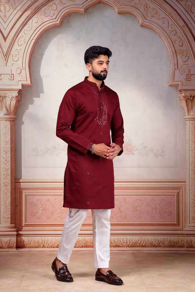 Mens Multi Color Embroidered Cotton Kurta Set (ACA9425)