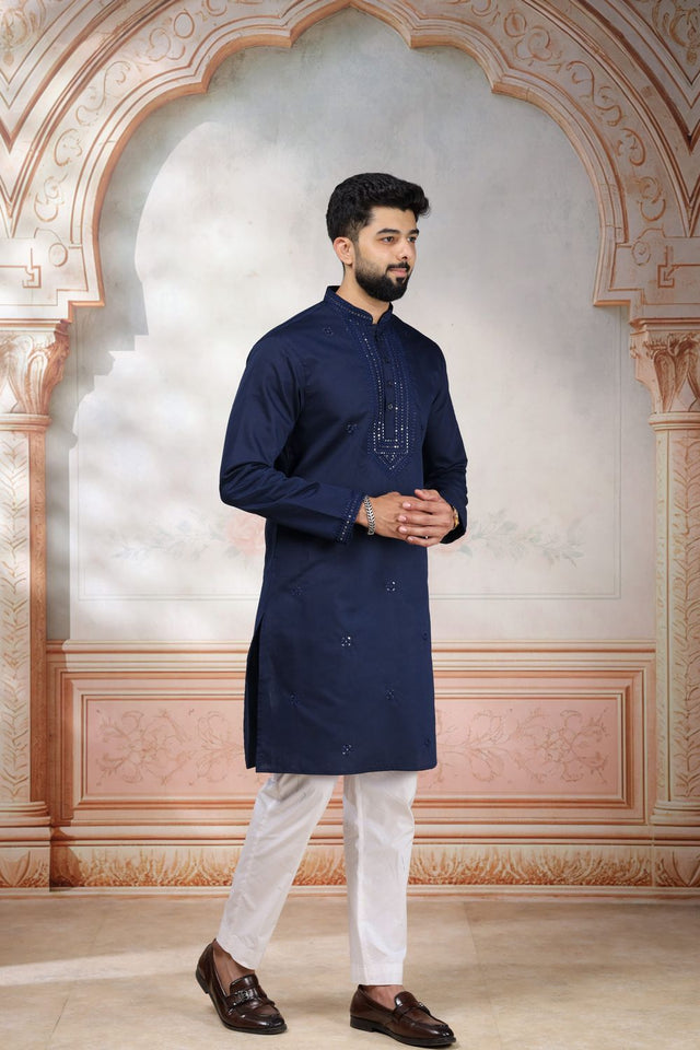 Mens Black Embroidered Cotton Kurta Set (ACA9426)