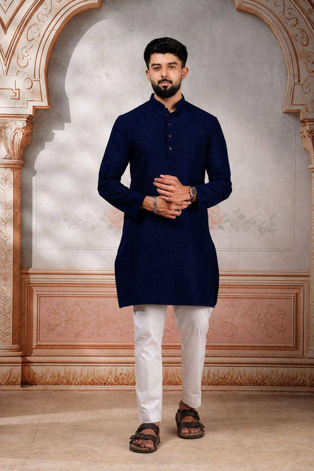 Mens Black Woven Cotton Kurta Set (ACA9434)