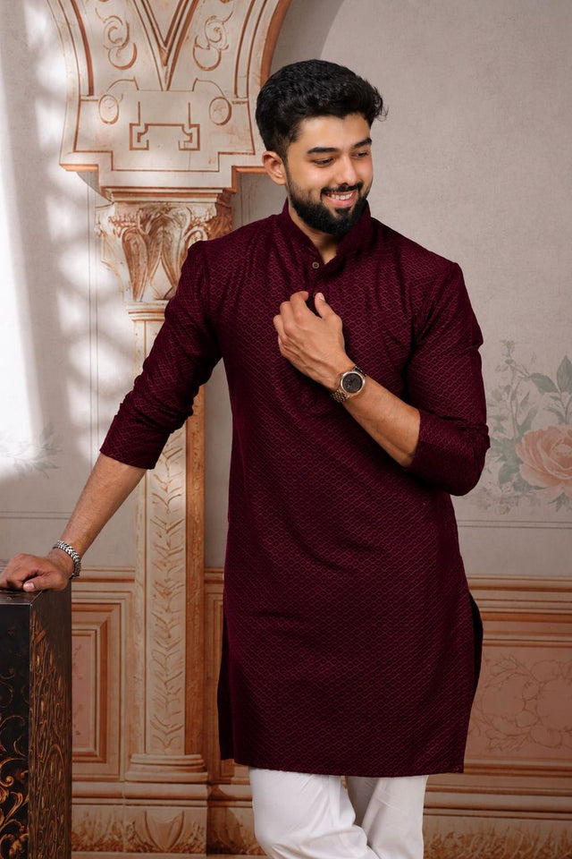 Mens Pink Woven Cotton Kurta Set (ACA9436)