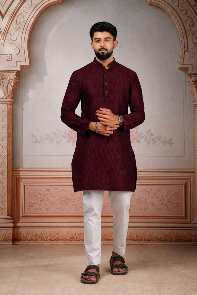 Mens Pink Woven Cotton Kurta Set (ACA9436)
