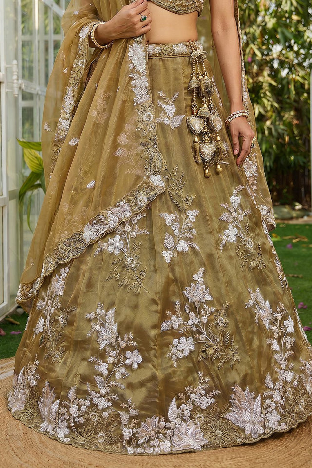 Yellow Floral Embroidered Tissue Lehenga (ACA9441)