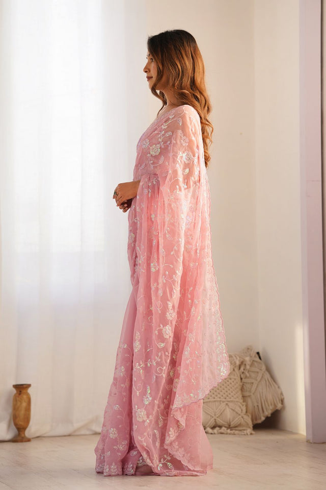 Pink Sequin Shimmer Saree (ACA9468)
