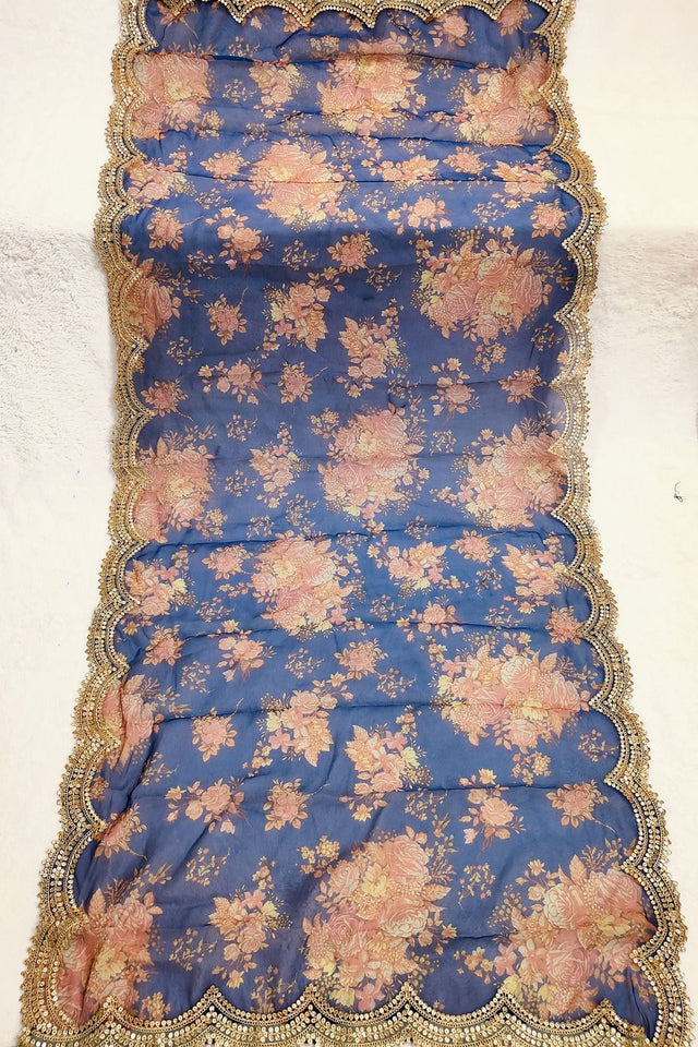 Blue Printed Art Silk Dupatta (ACA9471)