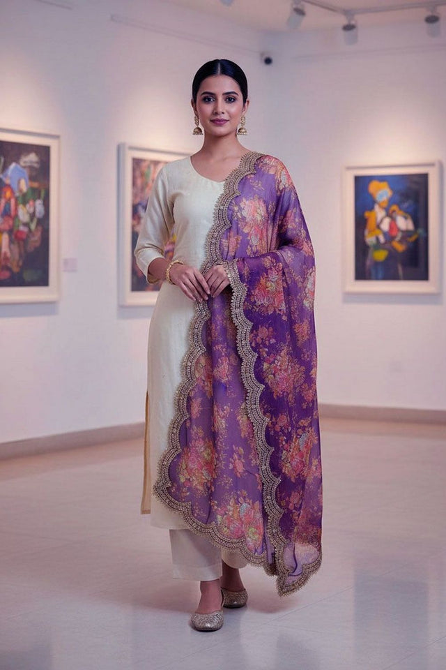 Purple Printed Art Silk Dupatta (ACA9475)