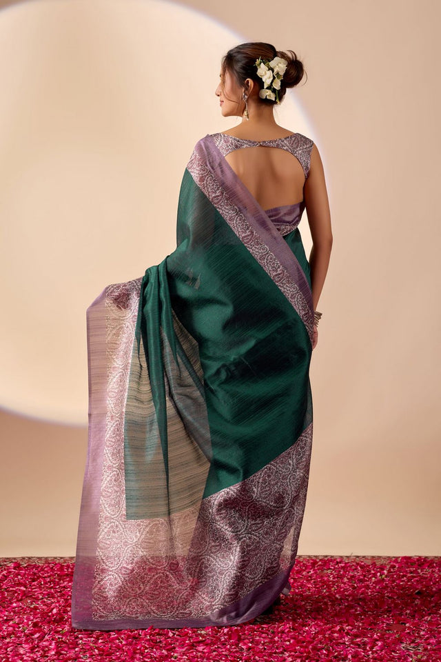 Turquoise Printed Silk Ready to Wear Saree (ACA9477)