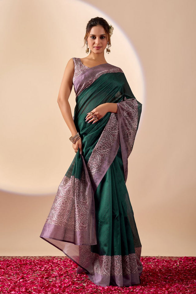 Turquoise Printed Silk Ready to Wear Saree (ACA9477)