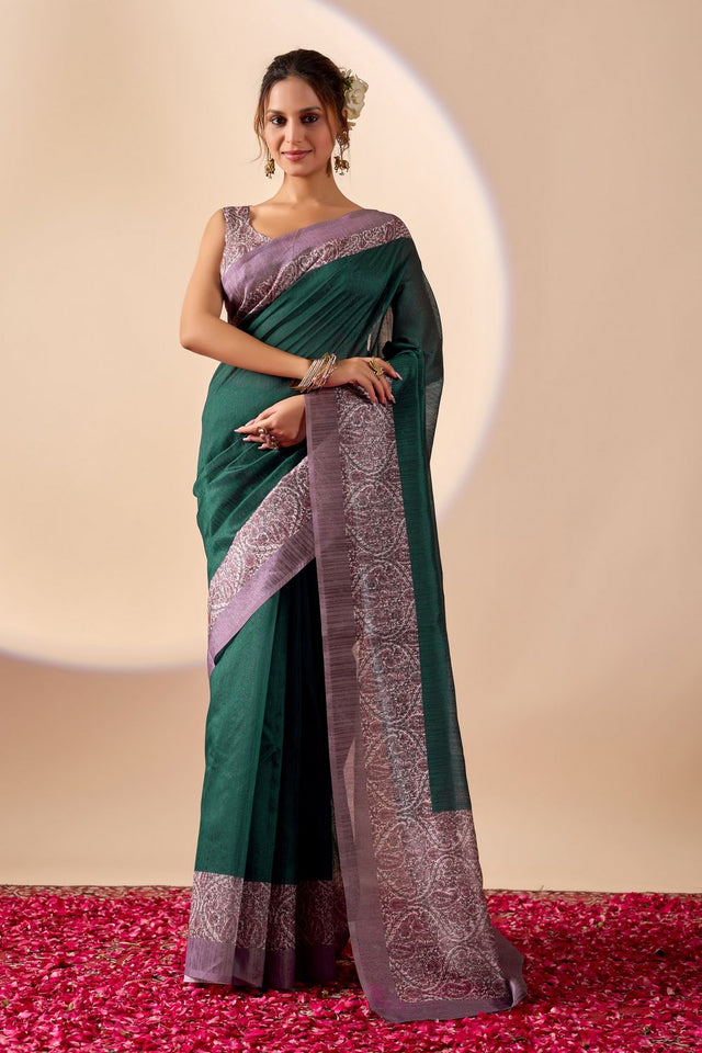 Turquoise Printed Silk Ready to Wear Saree (ACA9477)