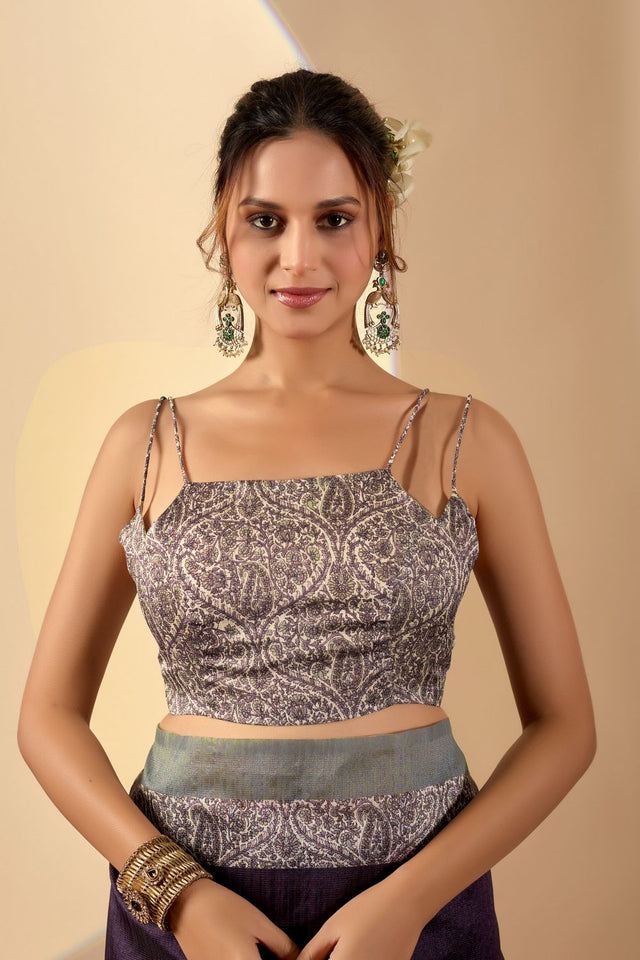 Purple Printed Silk Ready to Wear Saree (ACA9478)