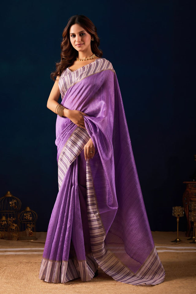 Purple Printed Silk Ready to Wear Saree (ACA9485)