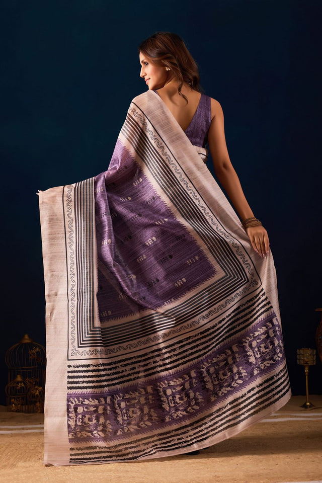 Lavender Printed Silk Ready to Wear Saree (ACA9486)