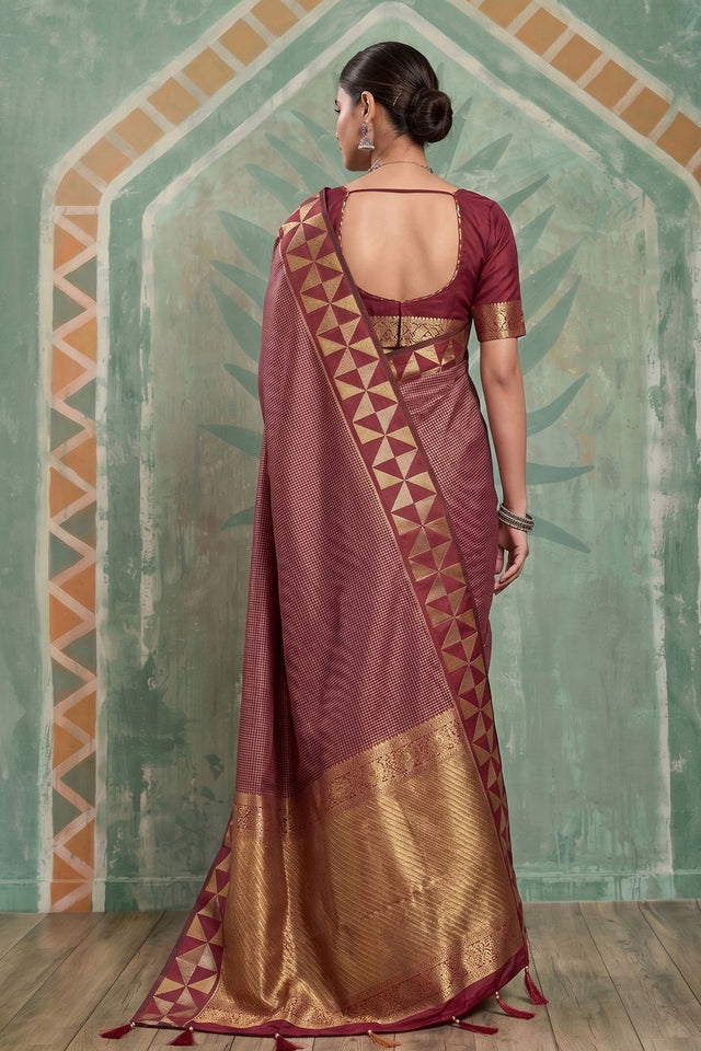 Maroon Woven Art Silk Saree (ACA9504)