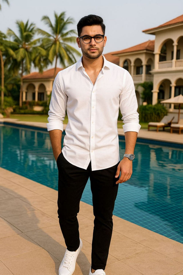 Mens White Solid Cotton Blend Shirt (ACA9511)