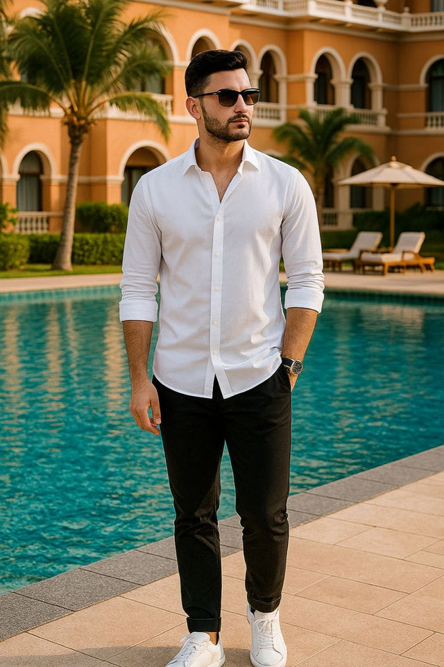 Mens White Solid Cotton Blend Shirt (ACA9511)