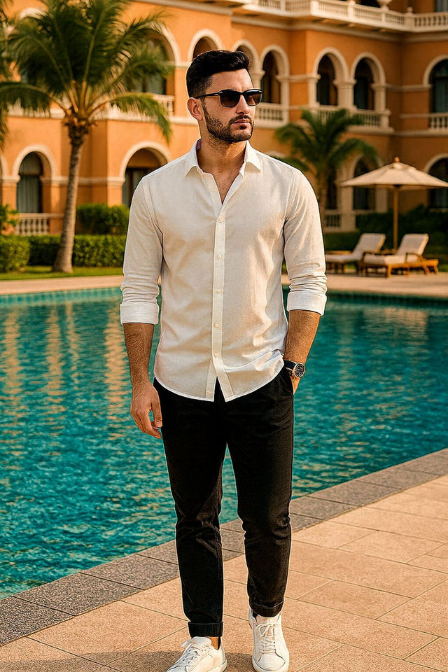 Mens Cream Solid Cotton Blend Shirt (ACA9515)