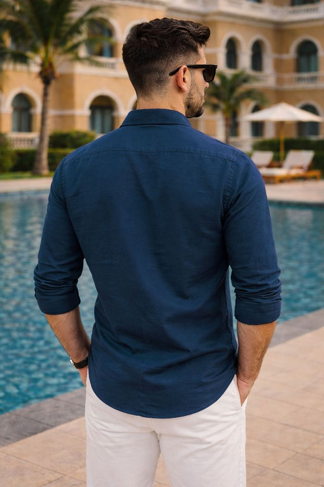 Mens Blue Solid Cotton Blend Shirt (ACA9519)