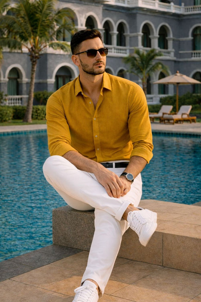 Mens Yellow Solid Cotton Blend Shirt (ACA9520)