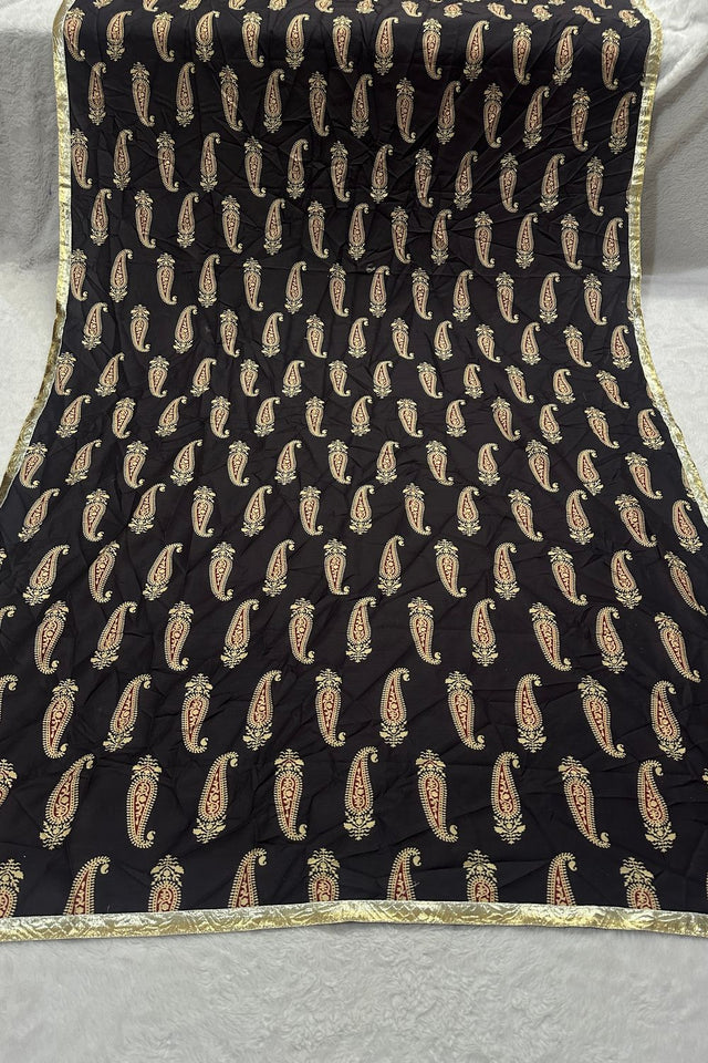Black Printed Cotton Dupatta (ACA9521)
