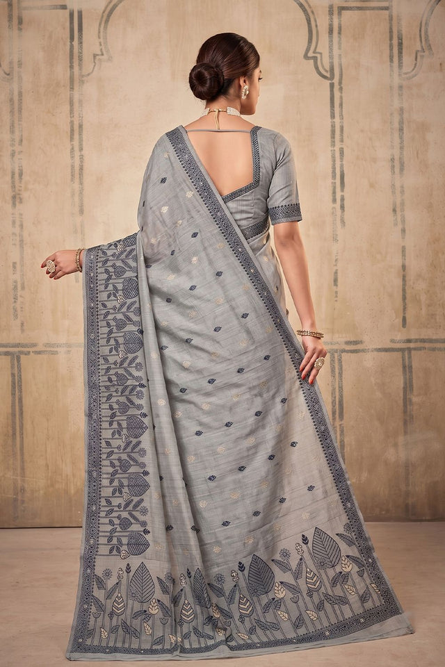 Grey Woven Cotton Saree (ACA9526)
