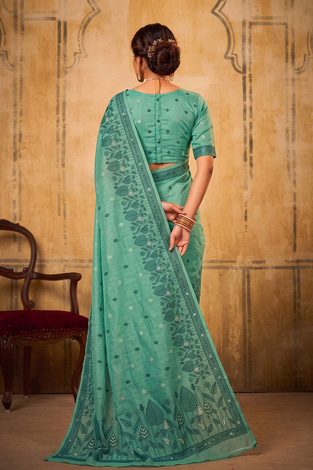 Sea Green Woven Cotton Saree (ACA9527)