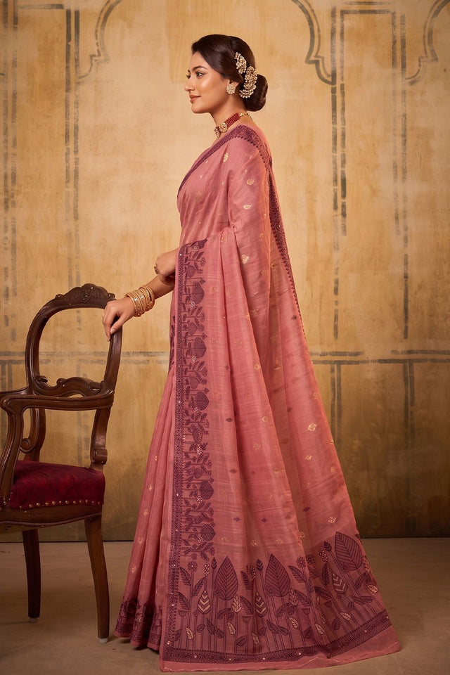 Pink Woven Cotton Saree (ACA9528)